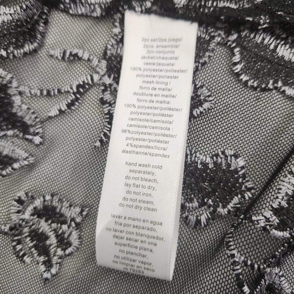 Alex Evenings Women Black Top Twinset Embroidered 3/4 Sleeve Mock Neck Size S 10 - Picture 12 of 16